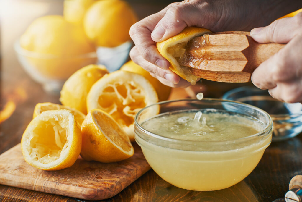 Close up of fresh lemon juice.  This is an easy way to add citrus flavor for your dish.