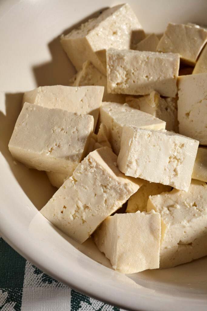 Close up shot of silken tofu