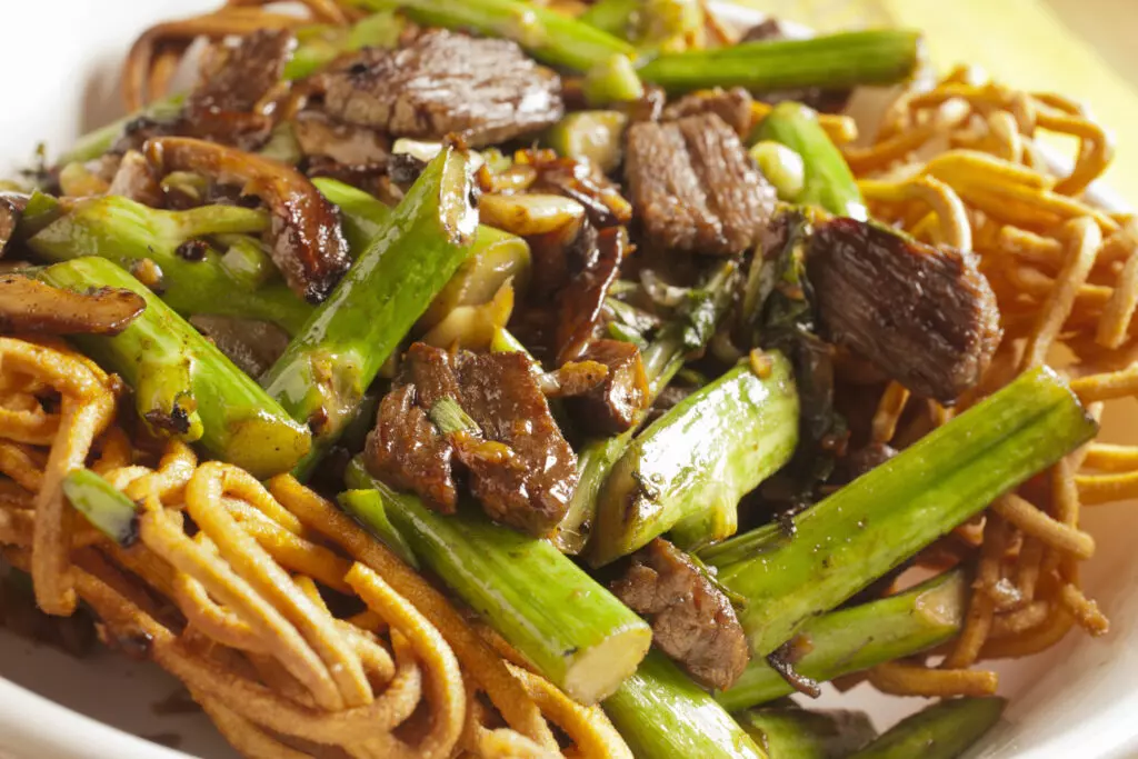 Beef chow mein close up
