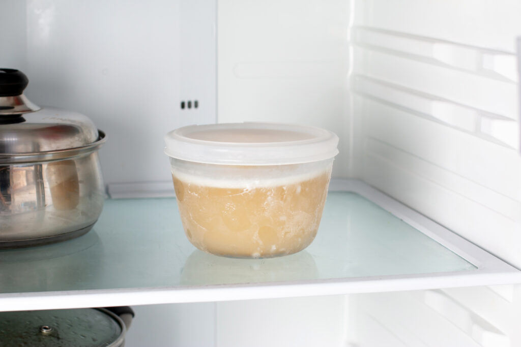 Beef broth in the freezer.  Beef broth can last up to six months in the freezer.