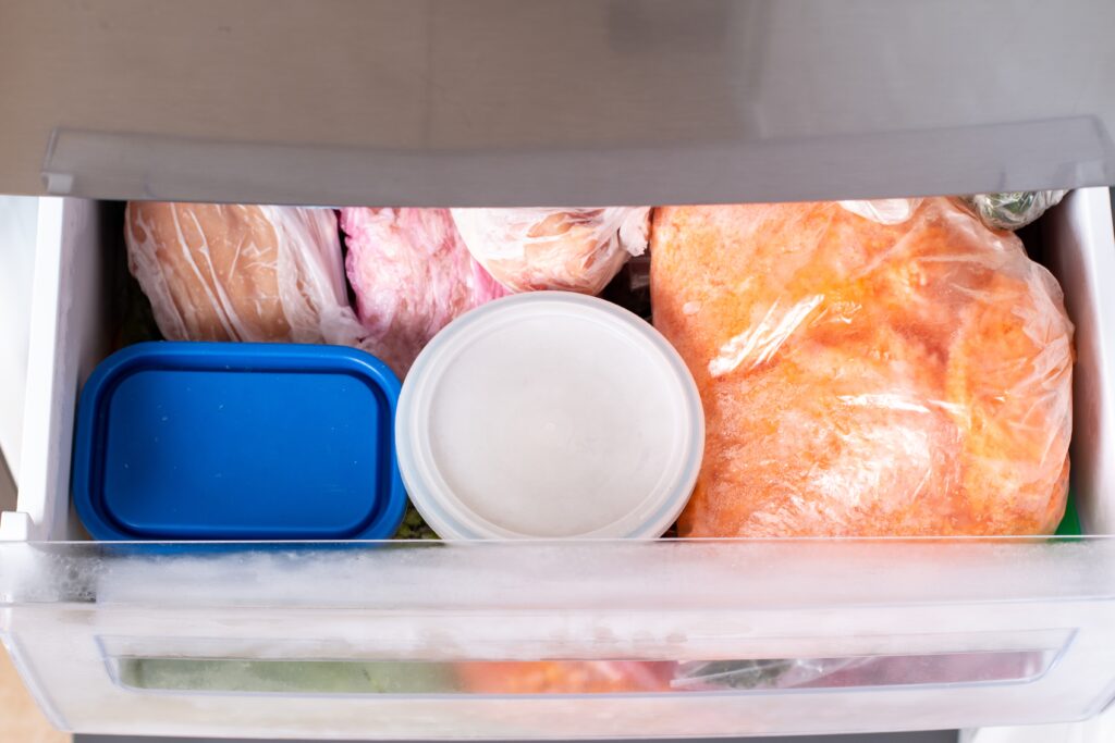 Frozen leftovers in the freezer. 