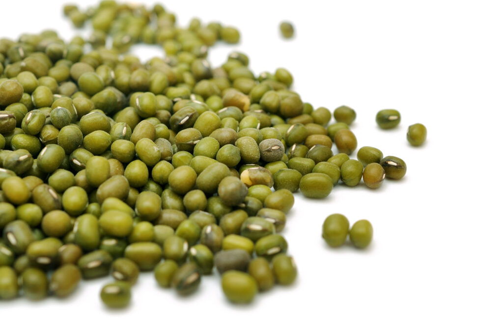 Close up of mung beans.  While not as widely available, mung beans make a great replacement for chickpeas