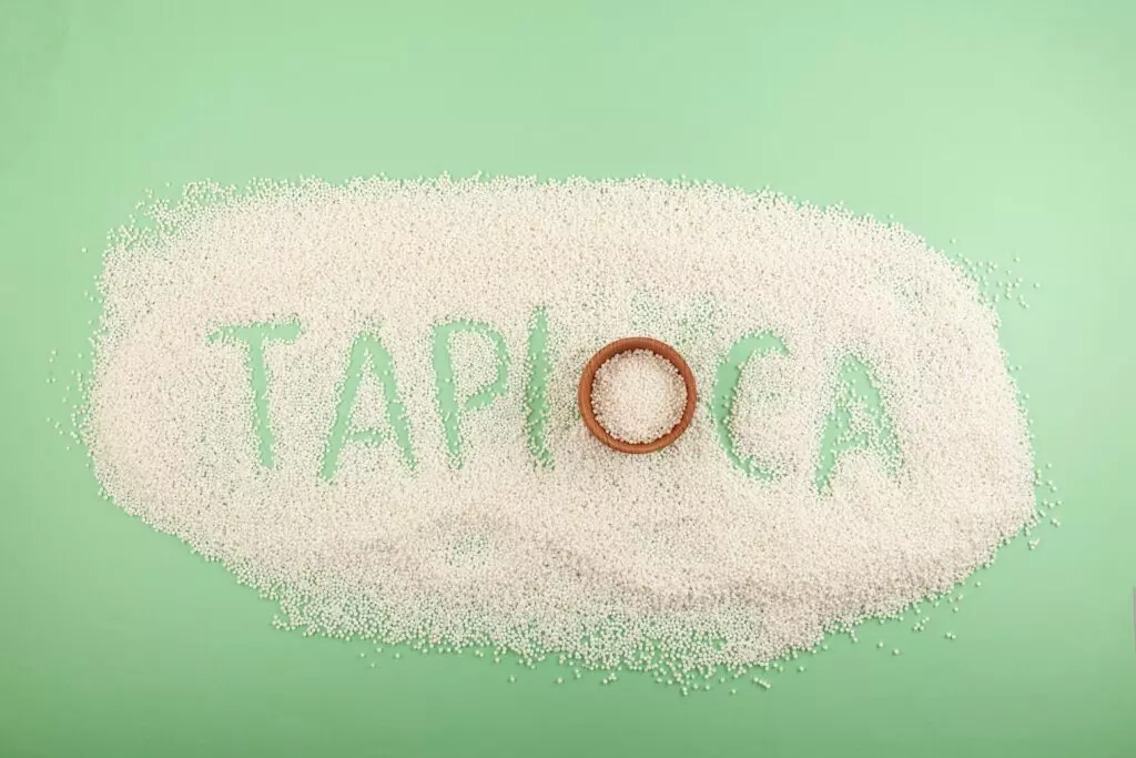 Tapioca powder with in a green background with the word "TAPIOCA" engraved.  Tapioca is a gluten-free way to thicken your Alfredo sauce.