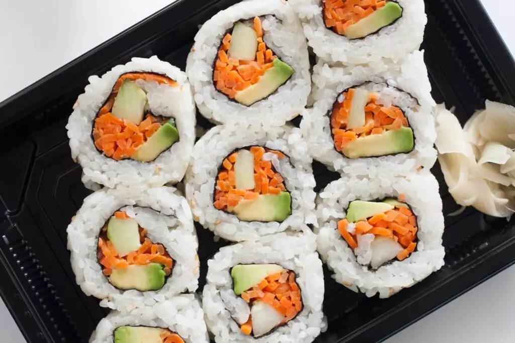 Close up shot of vegetable sushi, a great sushi alternative that doesn't contain raw fish.