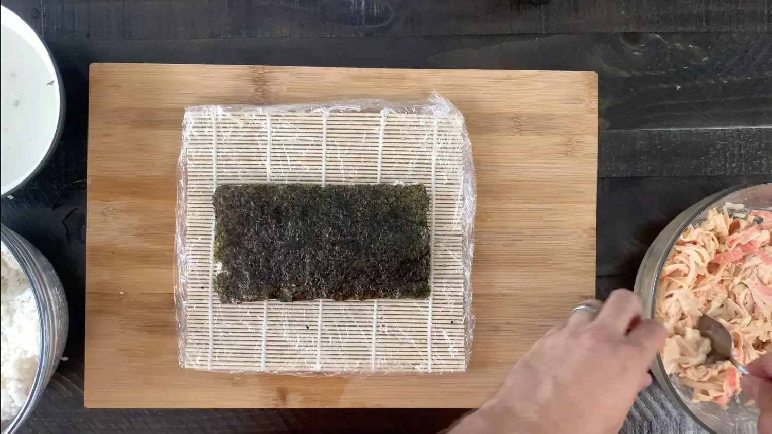 Flip the nori sheet for the spicy crab roll