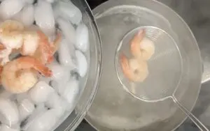 Adding shrimp to ice bowl