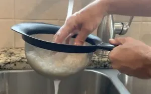 Rinsing sushi rice in the sink