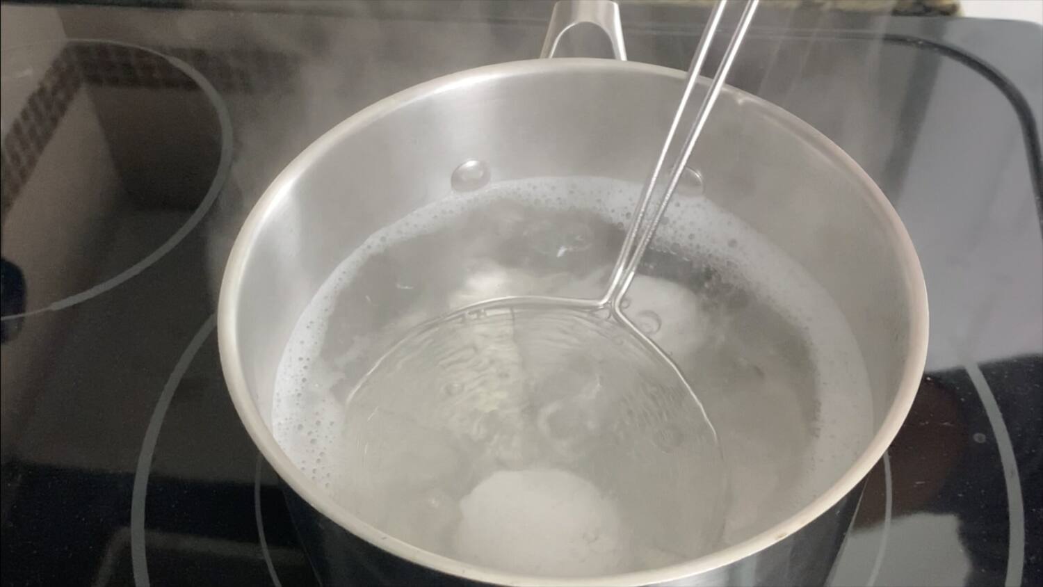 Add eggs to boiling water