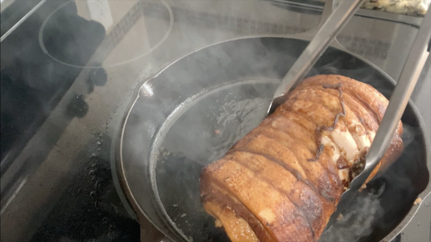 Once chashu pork is seared on all sides, remove from skillet and cool. 