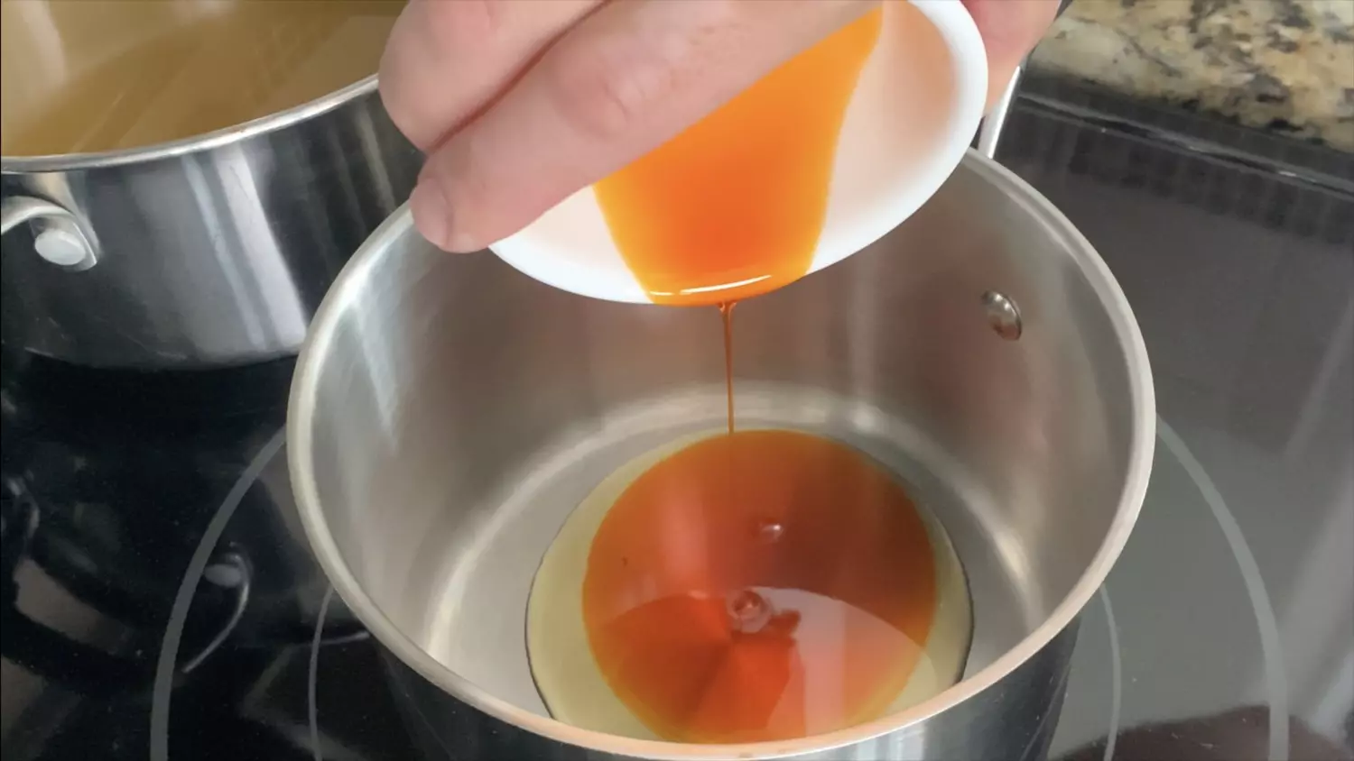 Mix oils and heat on medium heat