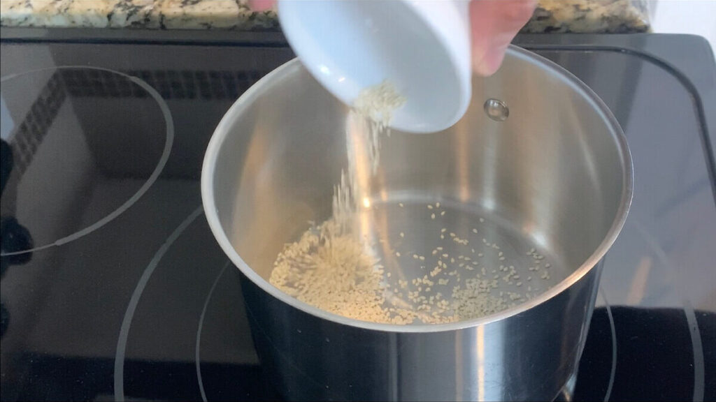 Roast sesame seeds for the yakiniku sauce.