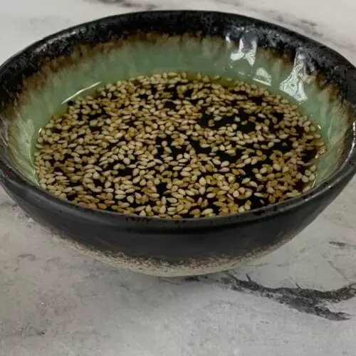 Yakiniku Sauce in a green Japanese dipping bowl