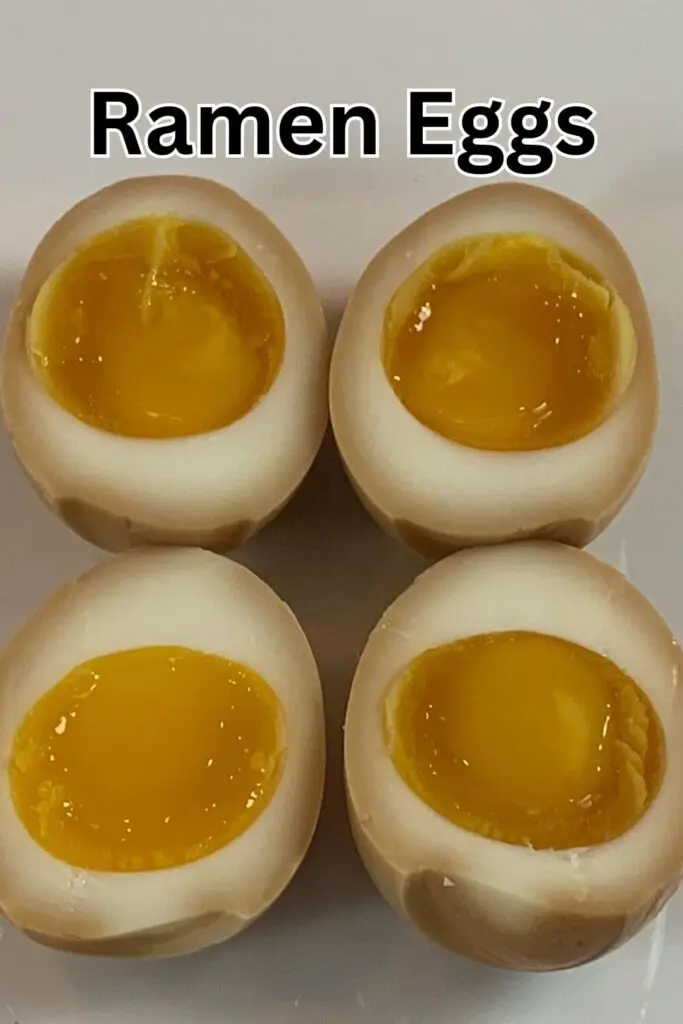 Close up of ramen eggs (ajitsuke tamago) on a white plate