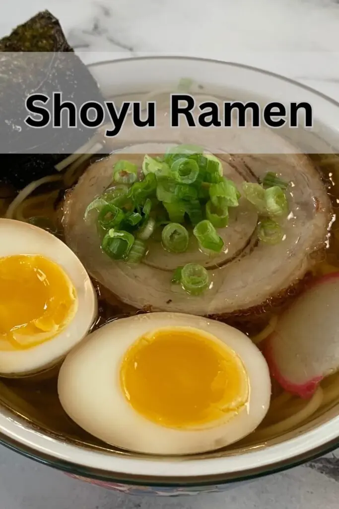 Close up of shoyu ramen in a Japanese bowl