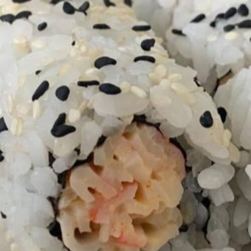 Spicy crab roll close up.