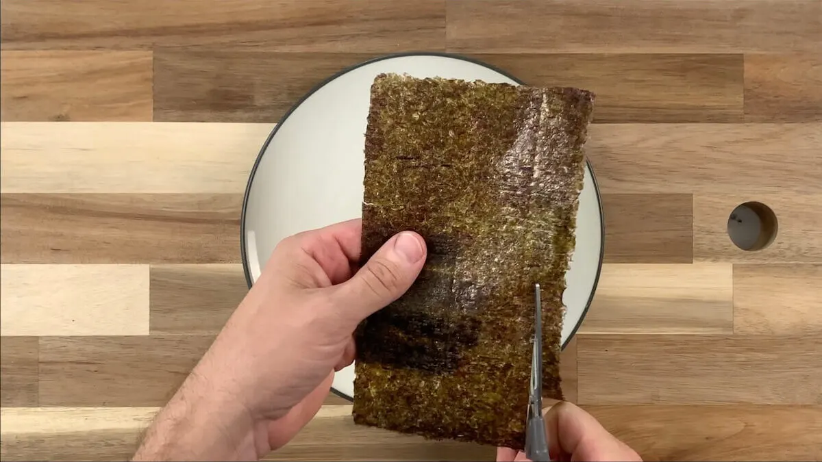 Cut the nori sheet into strips.