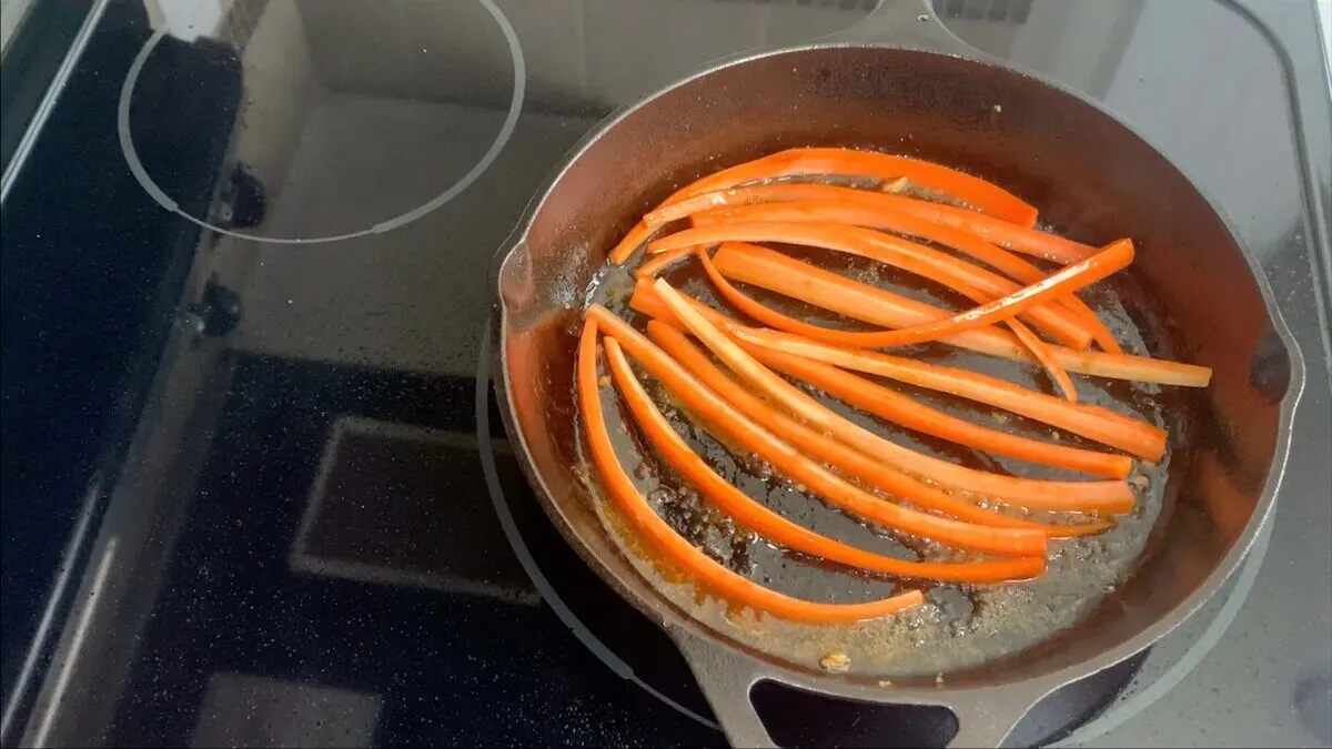 Cook the carrots in the chicken bits and teriyaki sauce leftover from the chicken teriyaki strips.