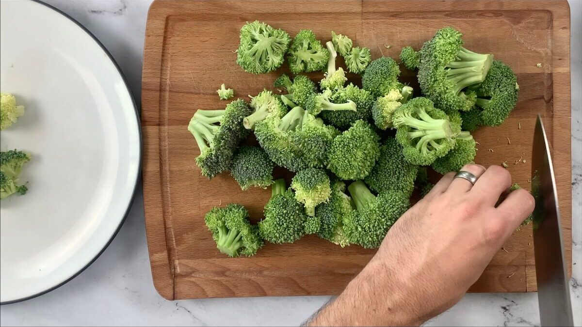 Cut the broccoli florets into bite-sized pieces.