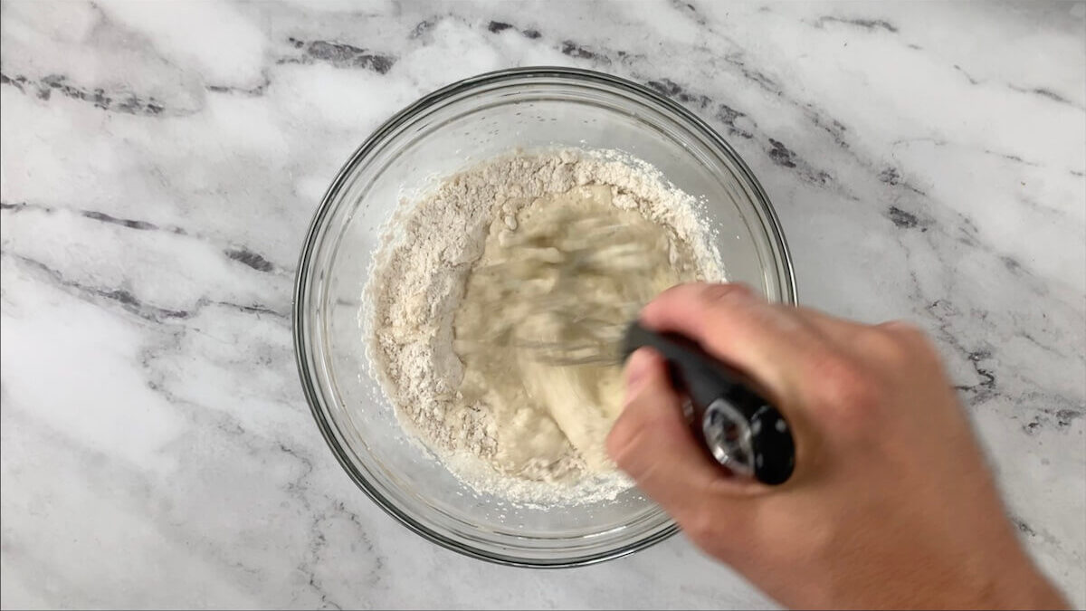 Mix flour into tempura batter making sure not to over-stir.